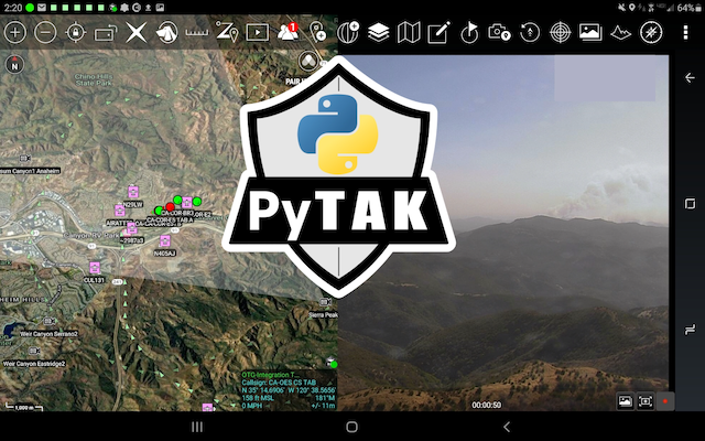 ATAK Screenshot with ADSBXCOT aircraft tracks.